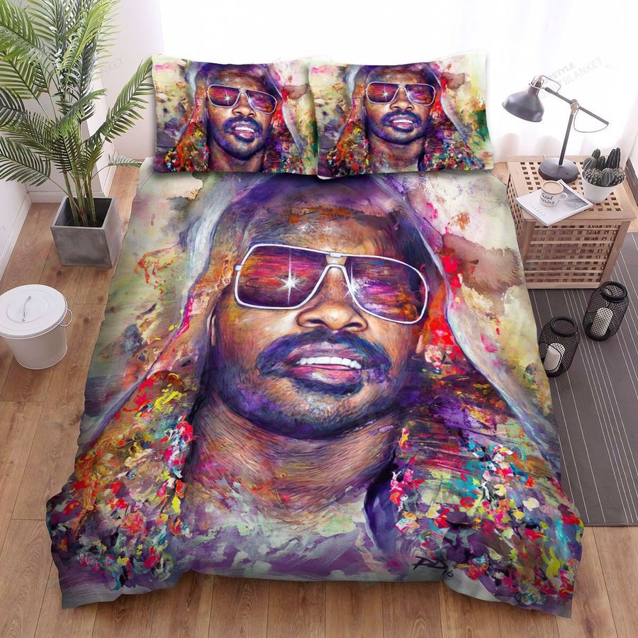 Stevie Wonder In Shiny Sunglasses Multicolour Art Bed Sheets Spread Comforter Duvet Cover Bedding Sets