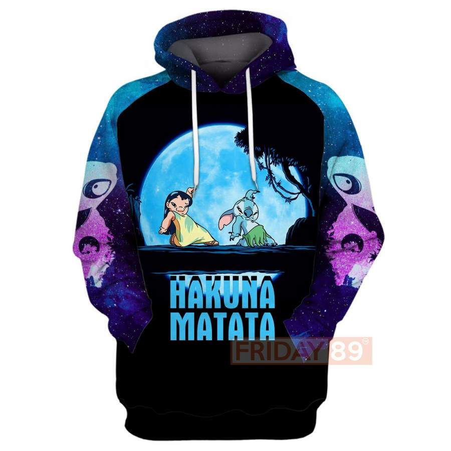 Stitch & Lilo Walking In The Moon Hakuna Matata 3D Print Hoodie T-shirt