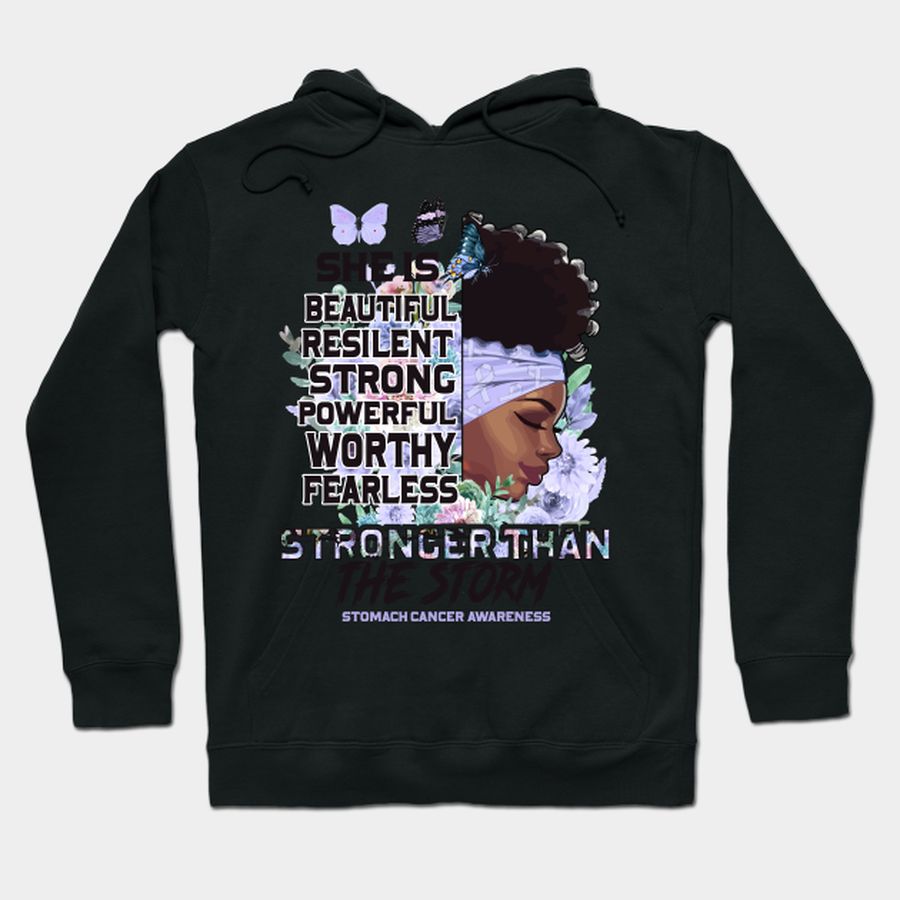 Stomach Cancer Awareness Black Girl Stronger than the storm Support Gift T-shirt, Hoodie, SweatShirt, Long Sleeve