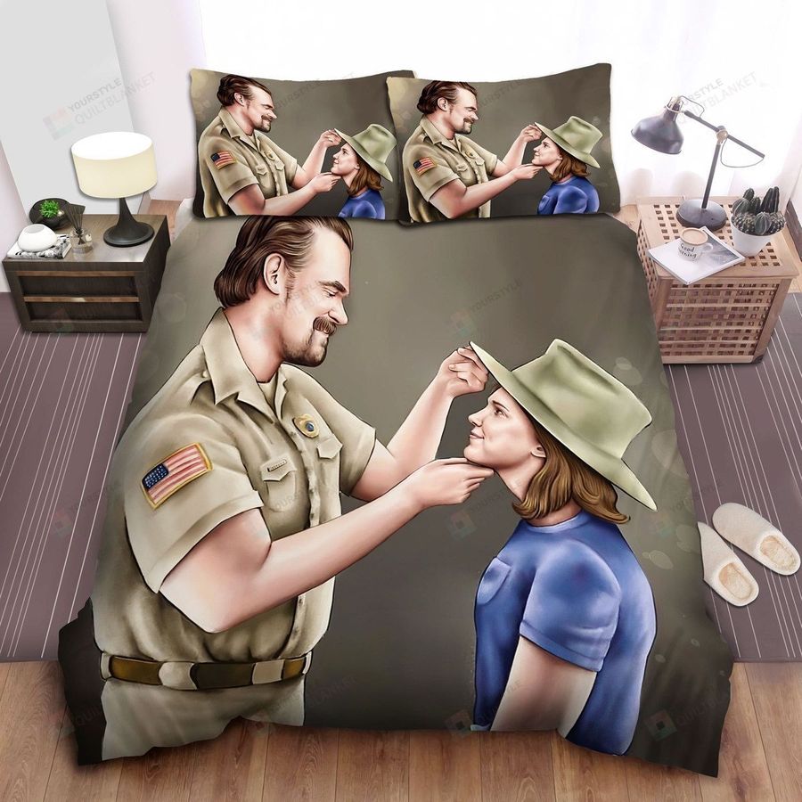 Stranger Things Chief Hopper & Eleven Illustration Bed Sheets Spread Comforter Duvet Cover Bedding Sets