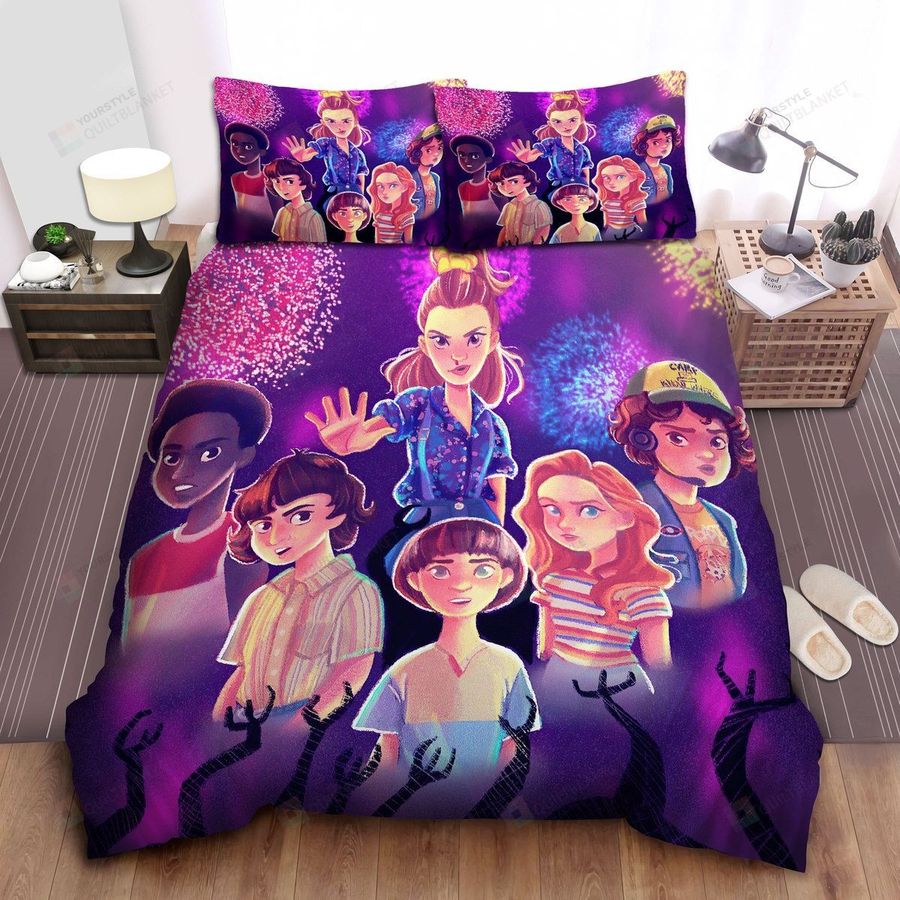 Stranger Things The Party In Fireworks Festival Drawing Bed Sheets Spread Comforter Duvet Cover Bedding Sets