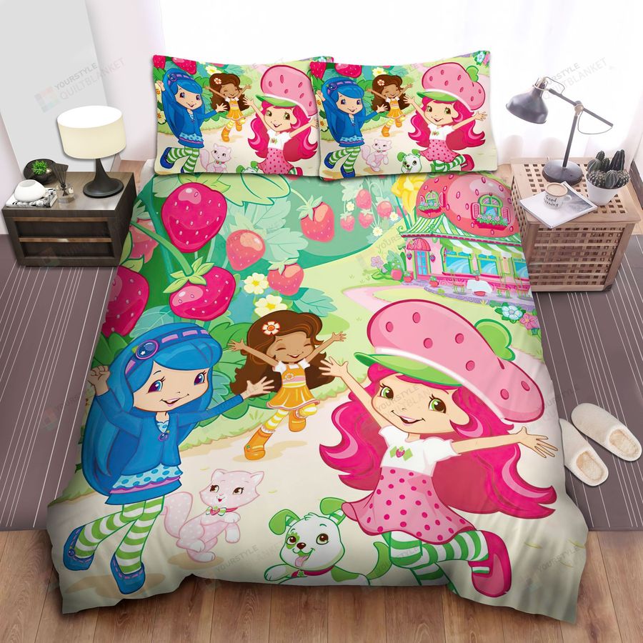 Strawberry Shortcake And Friends In Strawberry Farm Bed Sheets Spread Comforter Duvet Cover Bedding Sets