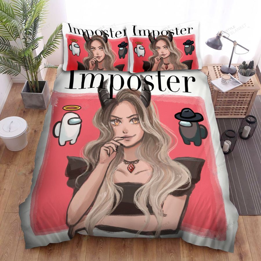 Streamer Valkyrae Being The Imposter In Among Us Illustration Bed Sheets Spread Duvet Cover Bedding Sets