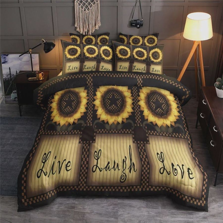 Sunflower Live Laugh Love Cotton Bed Sheets Spread Comforter Duvet Cover Bedding Sets