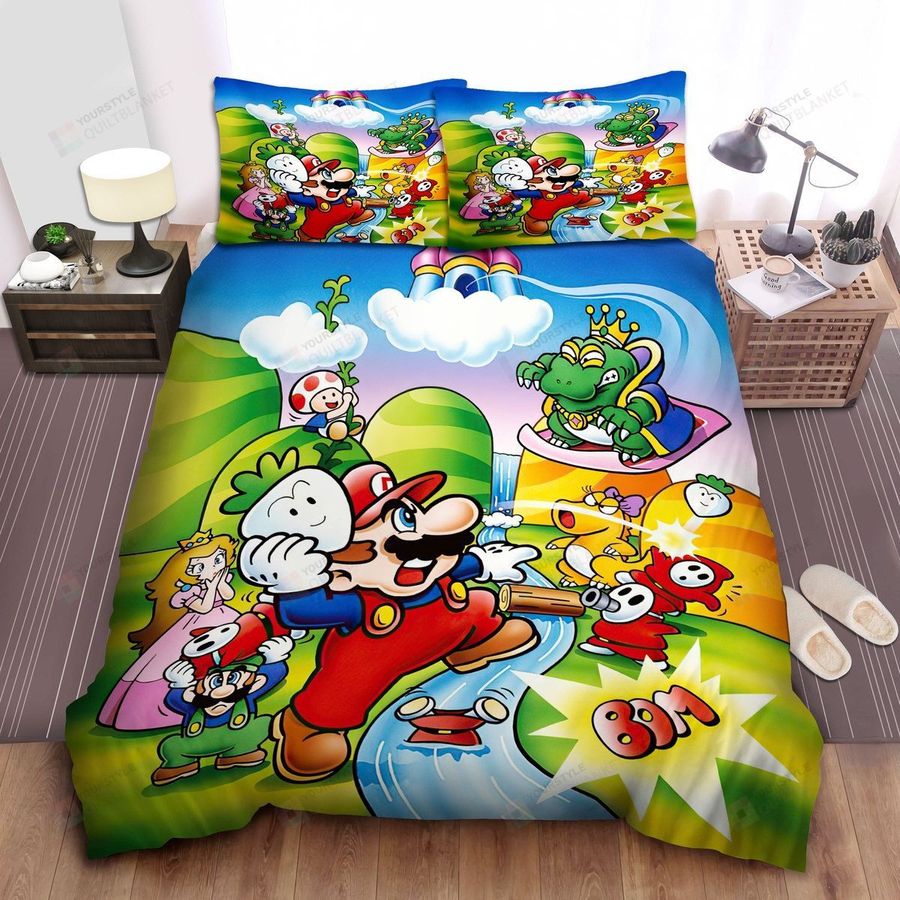 Super Mario And Friends Fighting Against Wart Bed Sheets Spread Comforter Duvet Cover Bedding Sets