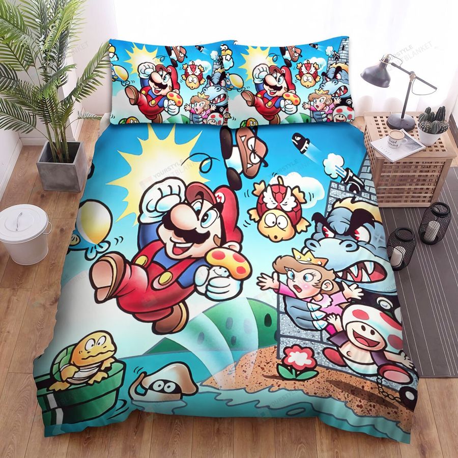 Super Mario Characters In Vintage Game Drawing Bed Sheets Spread Comforter Duvet Cover Bedding Sets