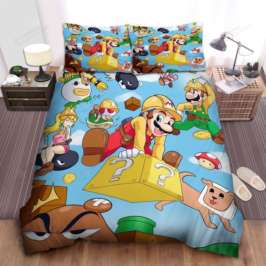 Super Mario Marker In Comic Art Bed Sheets Spread Comforter Duvet Cover Bedding Sets