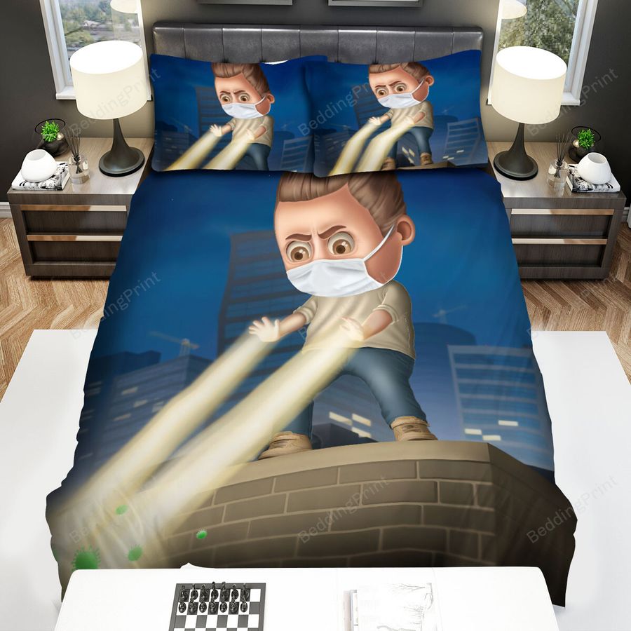 Superhero Blocking Coronavirus With Face Mask Artwork Bed Sheets Spread Duvet Cover Bedding Sets
