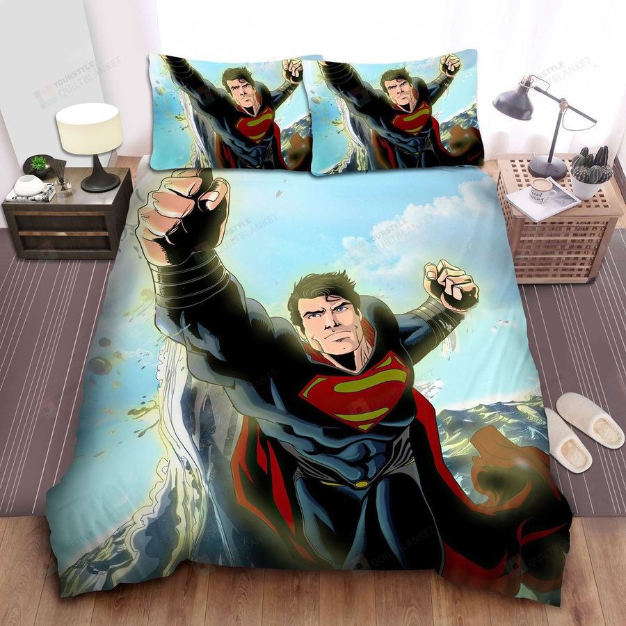 Superman, Dc Comics Character, Flying Over The Sea  Bed Sheets Spread Comforter Duvet Cover Bedding Sets