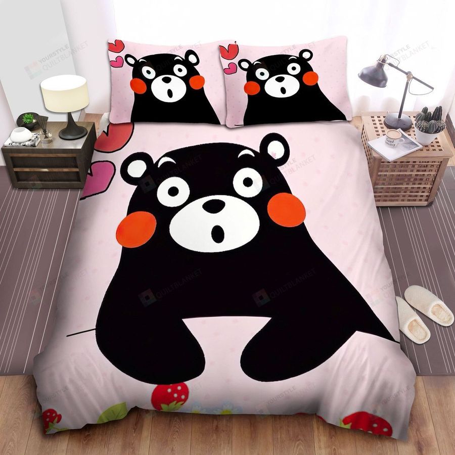 Surprised Kumamon With Hearts In Pink Bed Sheets Spread Comforter Duvet Cover Bedding Sets
