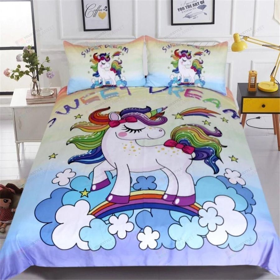 Sweet Dreams Rainbow Unicorn Cotton Bed Sheets Spread Comforter Duvet Cover Bedding Sets