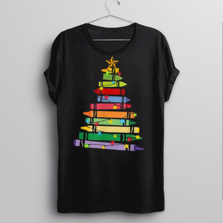 Teacher Christmas Crayon Tree Light Student New Design T Shirt