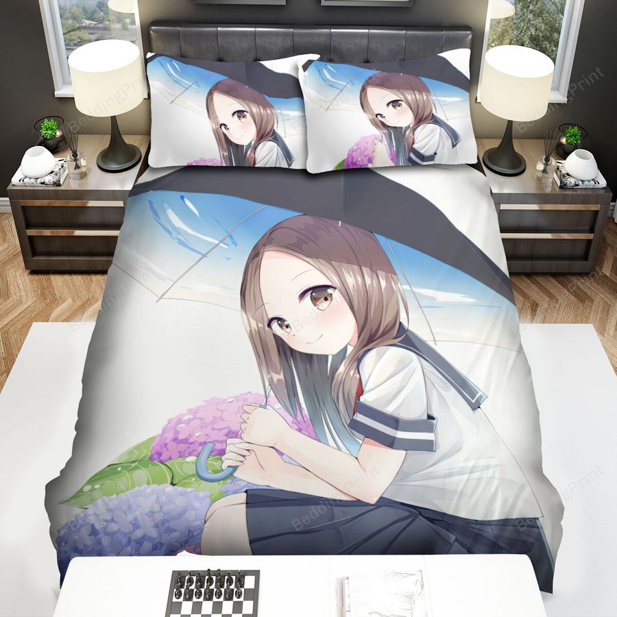 Teasing Master Takagi-San With Umbrella Artwork Bed Sheets Spread Duvet Cover Bedding Sets