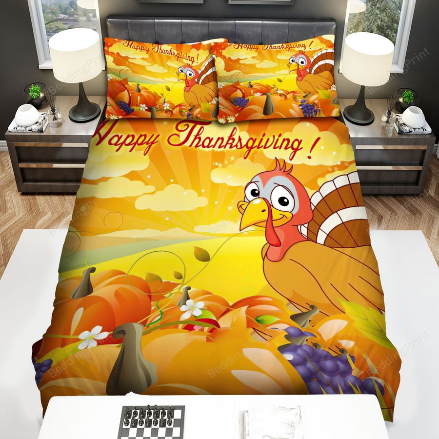 Thanksgiving Turkey Cartoon Pumpkins Bed Sheets Spread Comforter Duvet Cover Bedding Sets