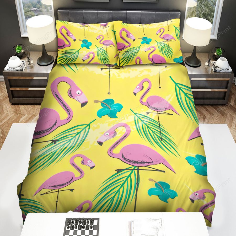 The Beautiful Bird - The Flamingo And Coconut Leaves Bed Sheets Spread Duvet Cover Bedding Sets
