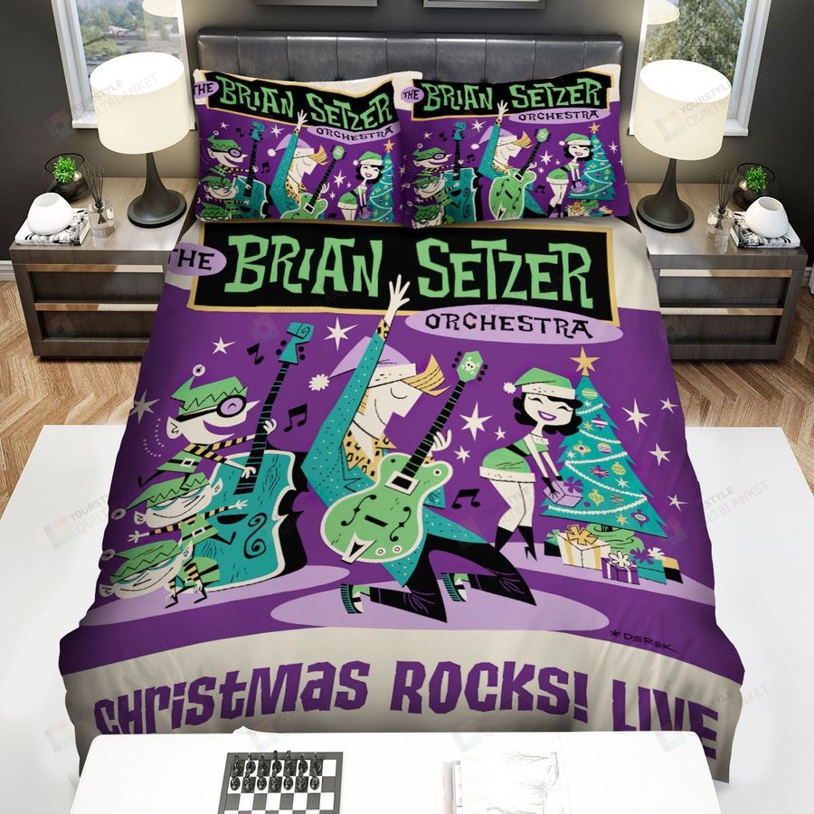 The Brian Setzer Orchestra Band Christmas Rock! Live Album Cover Bed Sheets Spread Comforter Duvet Cover Bedding Sets