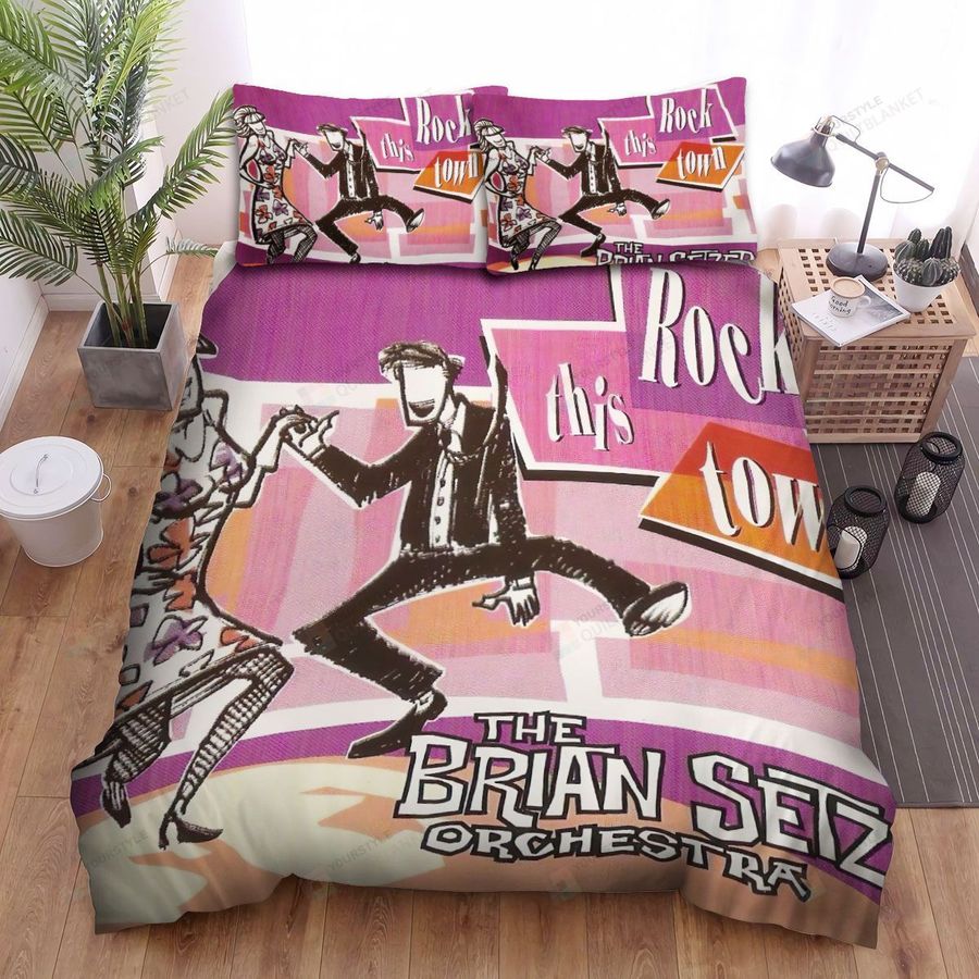The Brian Setzer Orchestra Band Rock This Town Album Cover Bed Sheets Spread Comforter Duvet Cover Bedding Sets