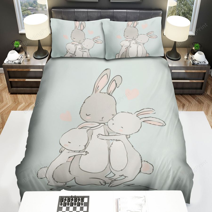 The Cute Animal - The Grey Rabbit Family Bed Sheets Spread Duvet Cover Bedding Sets