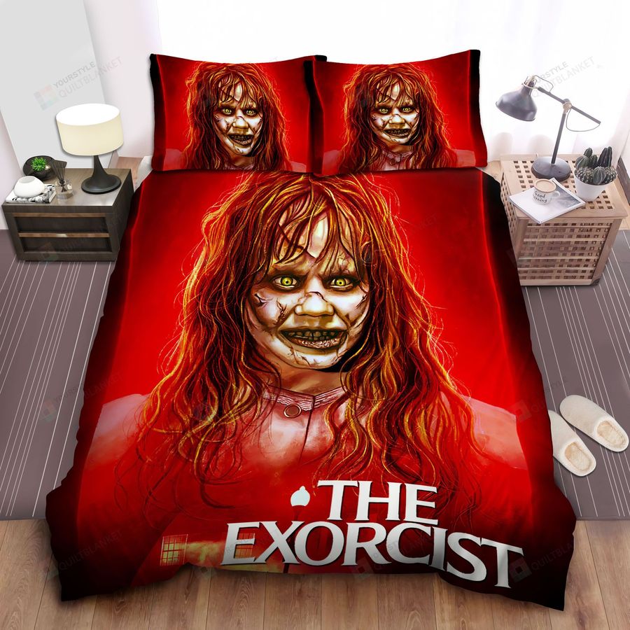 The Exorcist Evil Regan Macneil And Father Damien Karras Illustration Bed Sheets Spread Comforter Duvet Cover Bedding Sets