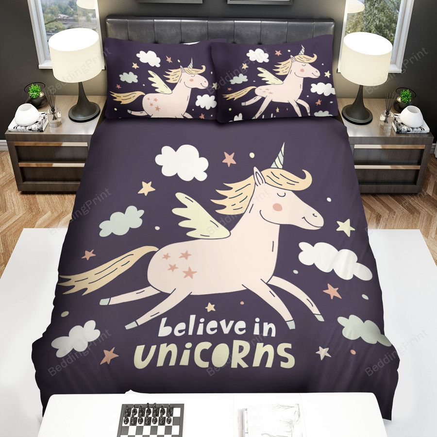 The Flying Unicorn Says Believe In Unicorns Bed Sheets Spread Duvet Cover Bedding Sets