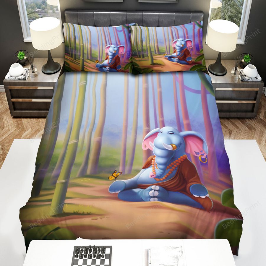 The Giant Animal - The Elephant Meditating Cartoon Bed Sheets Spread Duvet Cover Bedding Sets