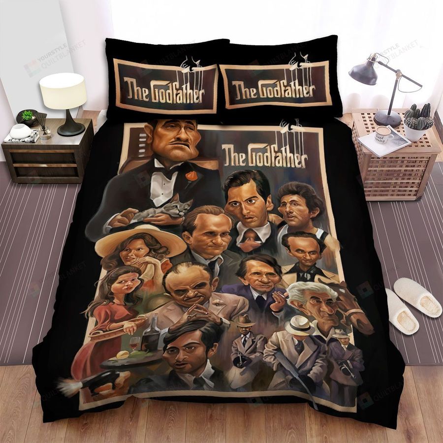 The Godfather Characters In Caricature Art Poster Bed Sheets Spread Comforter Duvet Cover Bedding Sets