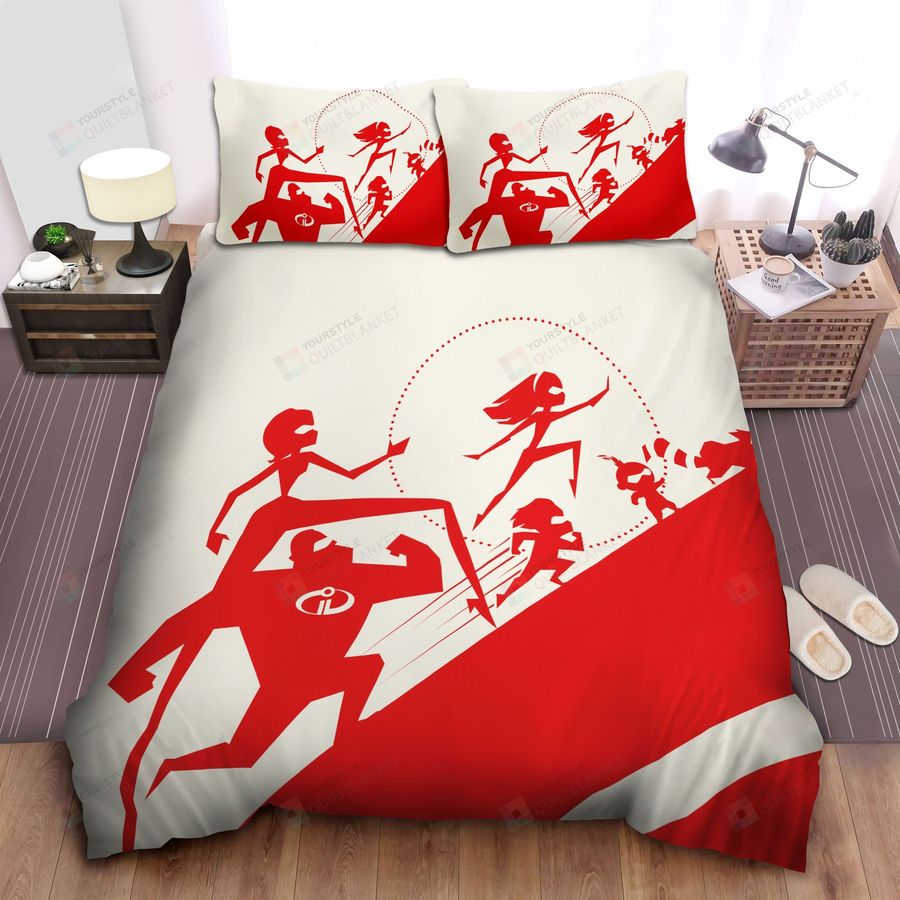 The Incredibles Family Red Silhouette On White Background Bed Sheets Spread Comforter Duvet Cover Bedding Sets