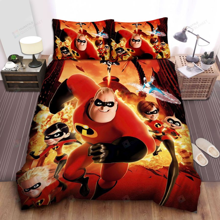The Incredibles Family With Frozone Vs Syndrome Bed Sheets Spread Comforter Duvet Cover Bedding Sets