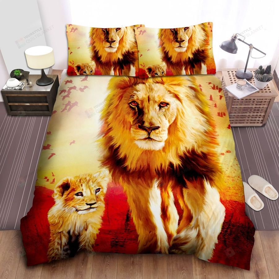 The Lion King Young Simba & Mufasa In Live Action Movie Illustration Bed Sheets Spread Comforter Duvet Cover Bedding Sets