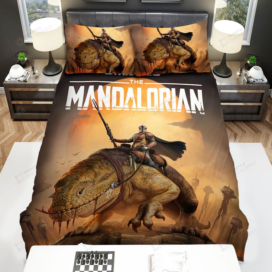 The Mandalorian (2019) The Mandalorian & Scary Monster Digital Artwork Bed Sheets Spread Comforter Duvet Cover Bedding Sets