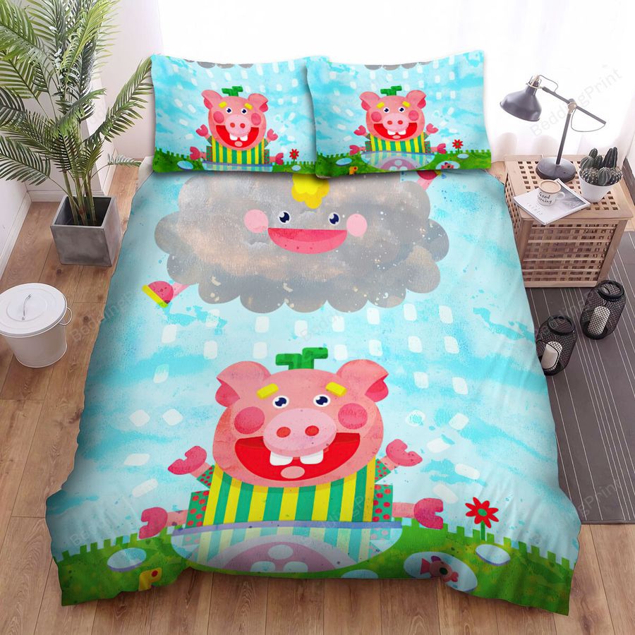 The Pig Under The Grey Cloud Bed Sheets Spread Duvet Cover Bedding Sets