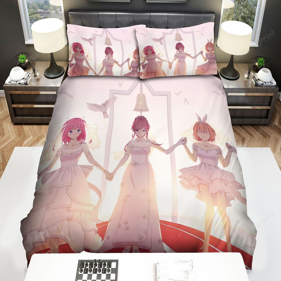 The Quintessential Quintuplets In White Wedding Dresses Bed Sheets Spread Duvet Cover Bedding Sets