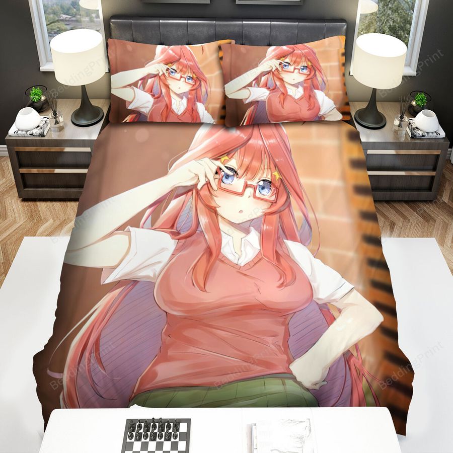 The Quintessential Quintuplets Itsuki Nanako With Glasses On Bed Sheets Spread Duvet Cover Bedding Sets