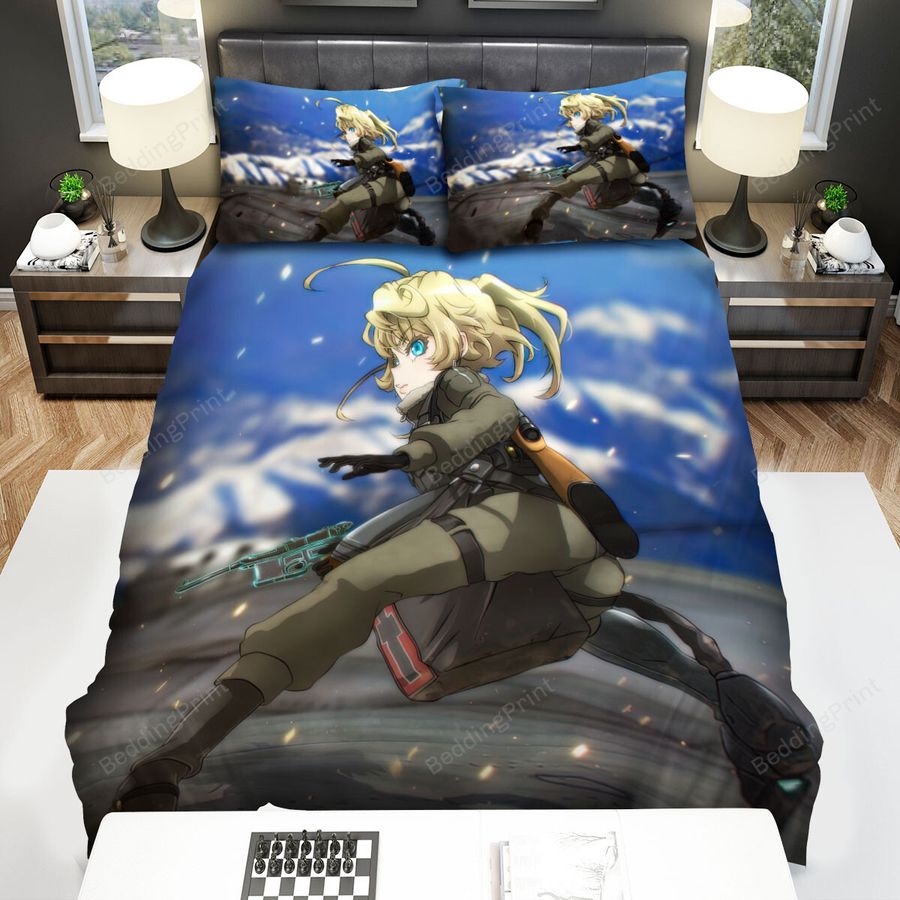 The Saga Of Tanya The Evil Tanya With A Pistol Artwork Bed Sheets Spread Duvet Cover Bedding Sets