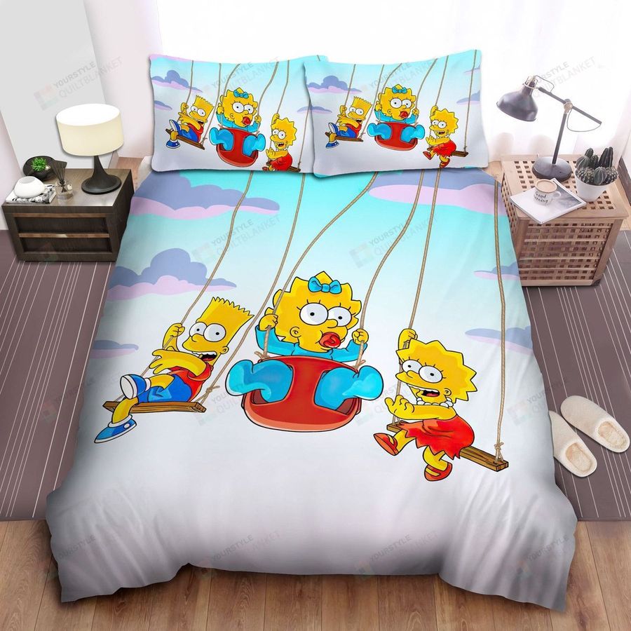 The Simpsons Bart Lisa And Maggie Playing Swing Bed Sheets Spread Comforter Duvet Cover Bedding Sets