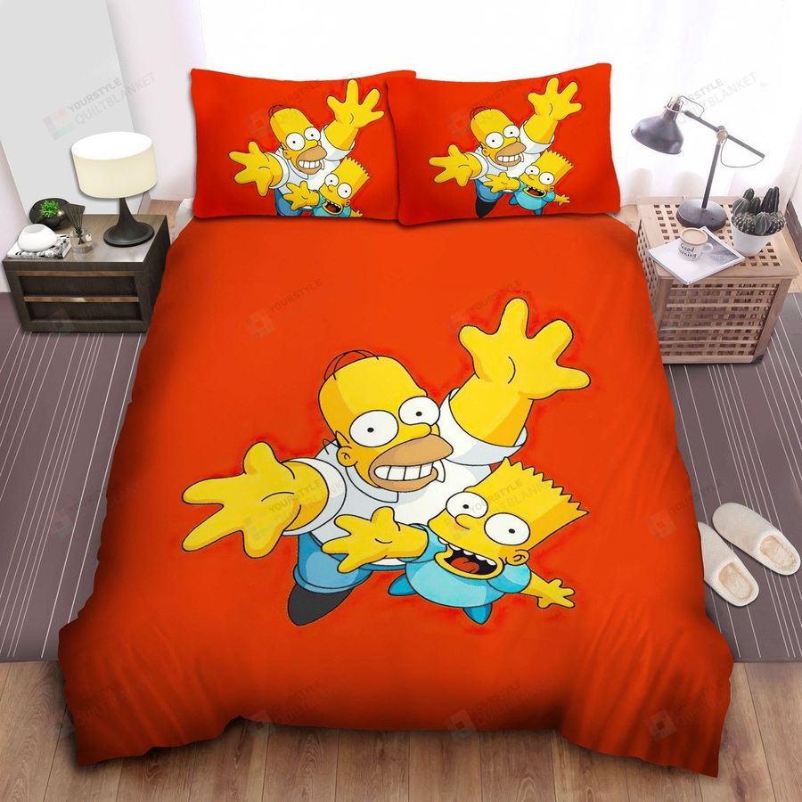 The Simpsons Homer And Bart In Red Bed Sheets Spread Comforter Duvet Cover Bedding Sets