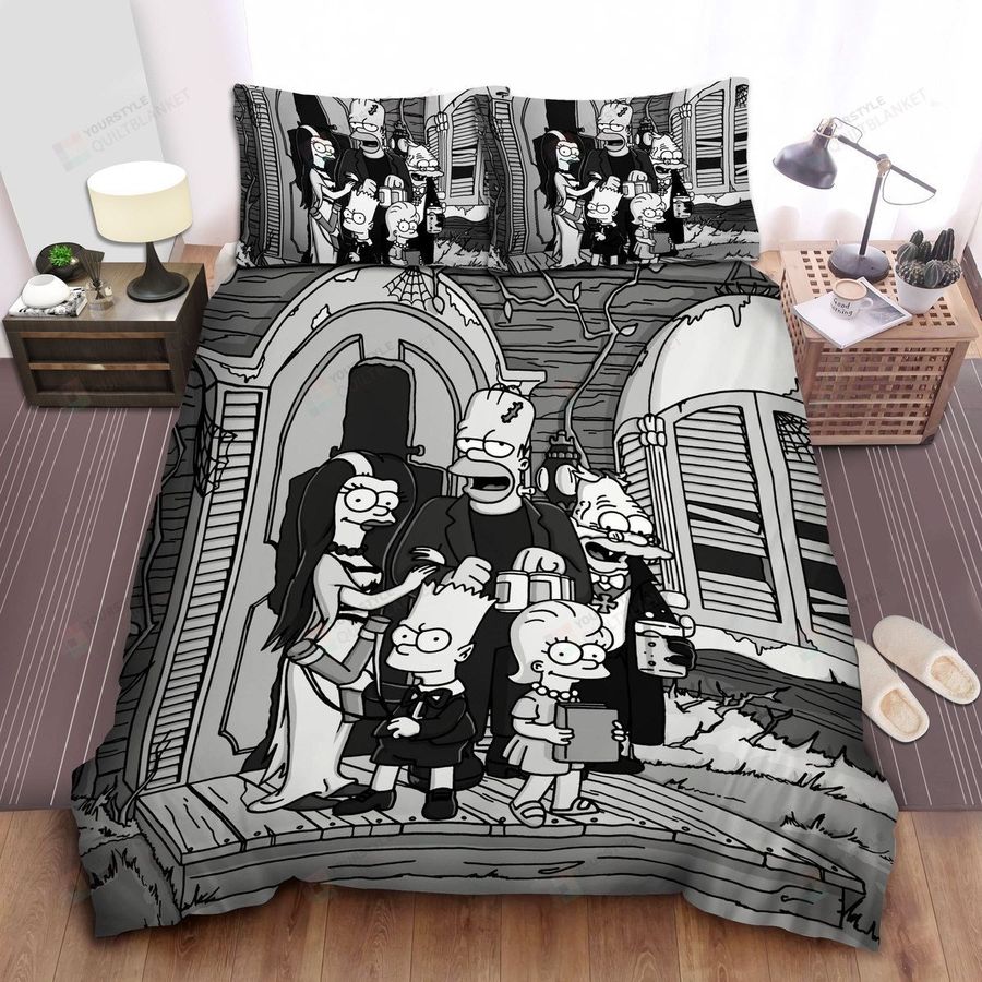 The Simpsons In Black & White Halloween Costumes Bed Sheets Spread Comforter Duvet Cover Bedding Sets