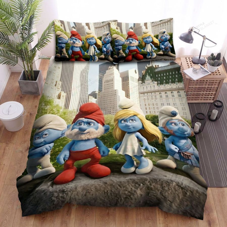 The Smurfs On A Rock Bed Sheets Spread Duvet Cover Bedding Sets