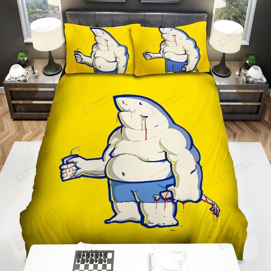 The Suicide Squad King Shark After Nom Nom Illustration Bed Sheets Spread Duvet Cover Bedding Set