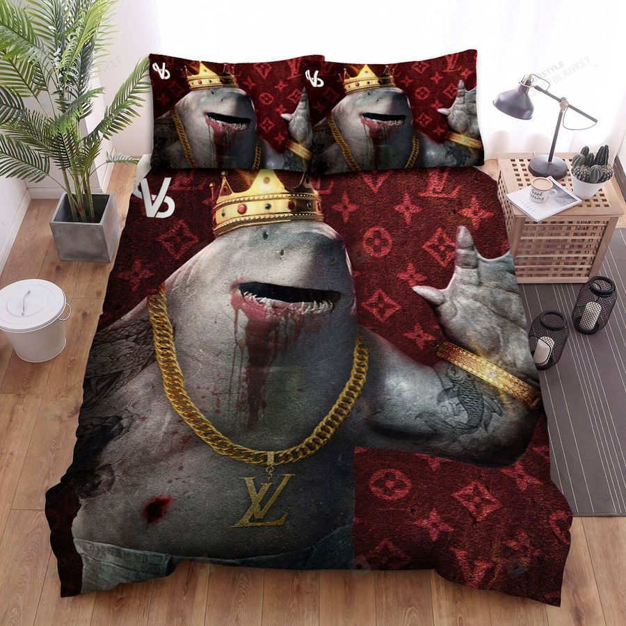 The Suicide Squad King Shark With Gold Jewelries Bed Sheets Spread Duvet Cover Bedding Set