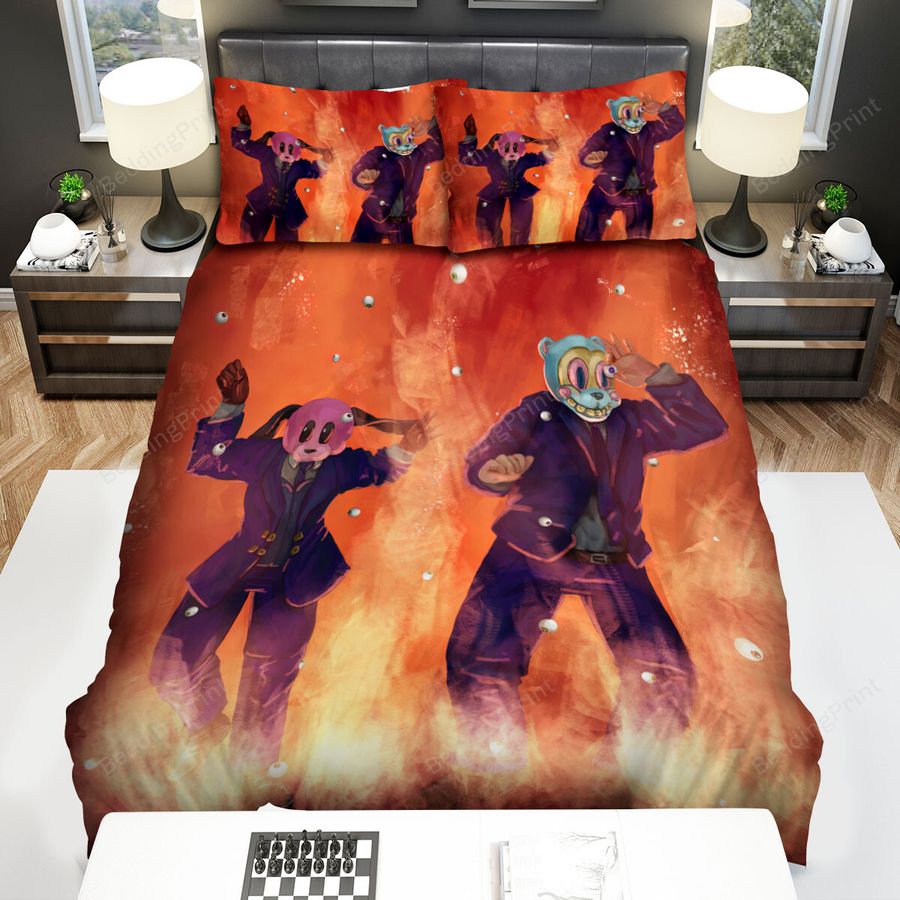 The Umbrella Academy Cha Cha & Hazel In Flame Artwork Bed Sheets Spread Duvet Cover Bedding Sets