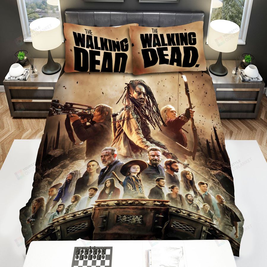 The Walking Dead Poeple With Weapon And The Dead Background Movie Poster Bed Sheets Spread Comforter Duvet Cover Bedding Sets