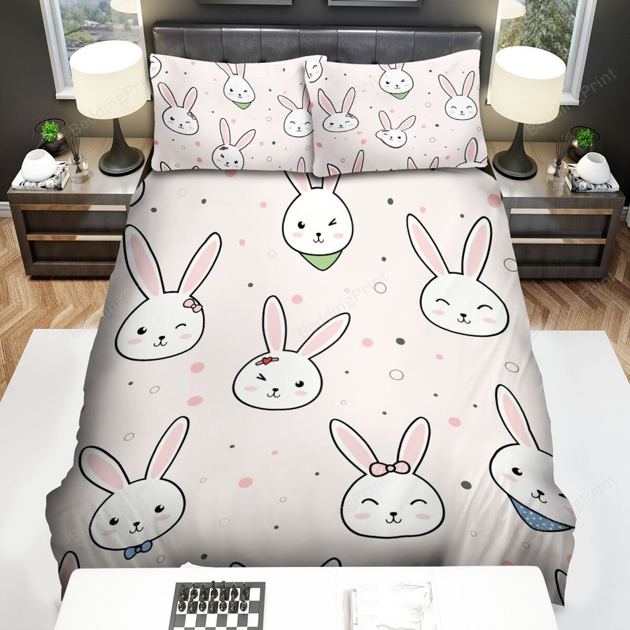 The Wild Animal - Cute Cartoon Rabbit's Heads Pattern Bed Sheets Spread Duvet Cover Bedding Sets