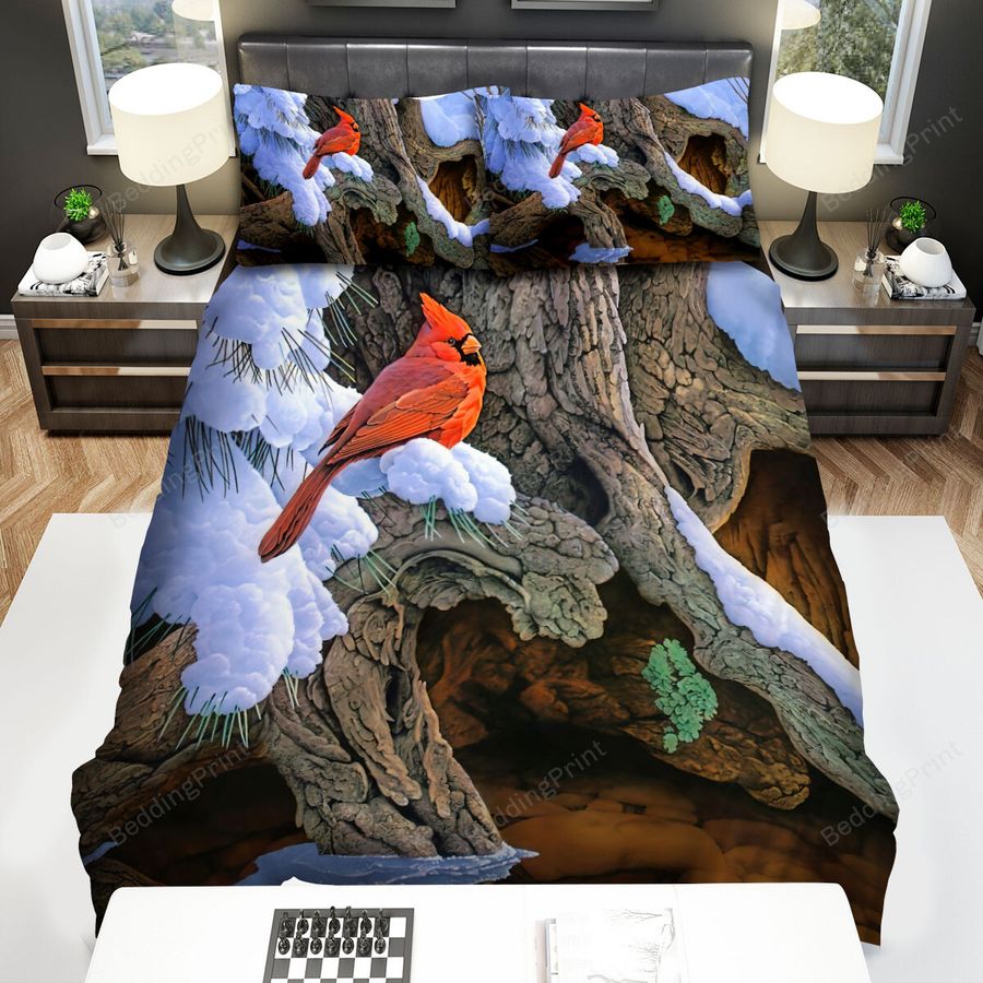The Wild Animal - The Cardinal On A Frozen Tree Bed Sheets Spread Duvet Cover Bedding Sets