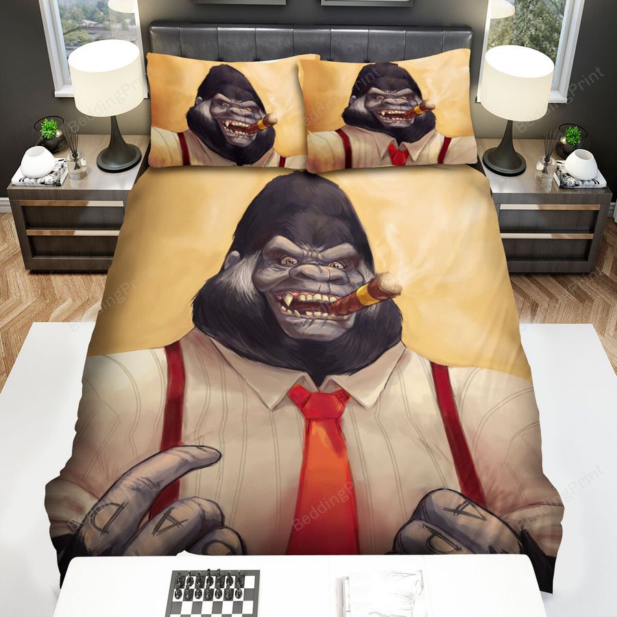 The Wildlife - The Gorilla Smoking Cigar Art Bed Sheets Spread Duvet Cover Bedding Sets