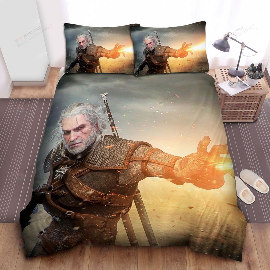 The Witcher 3 Wild Hunt Geralt Of Ravia Igni Skill Bed Sheets Spread Comforter Duvet Cover Bedding Sets