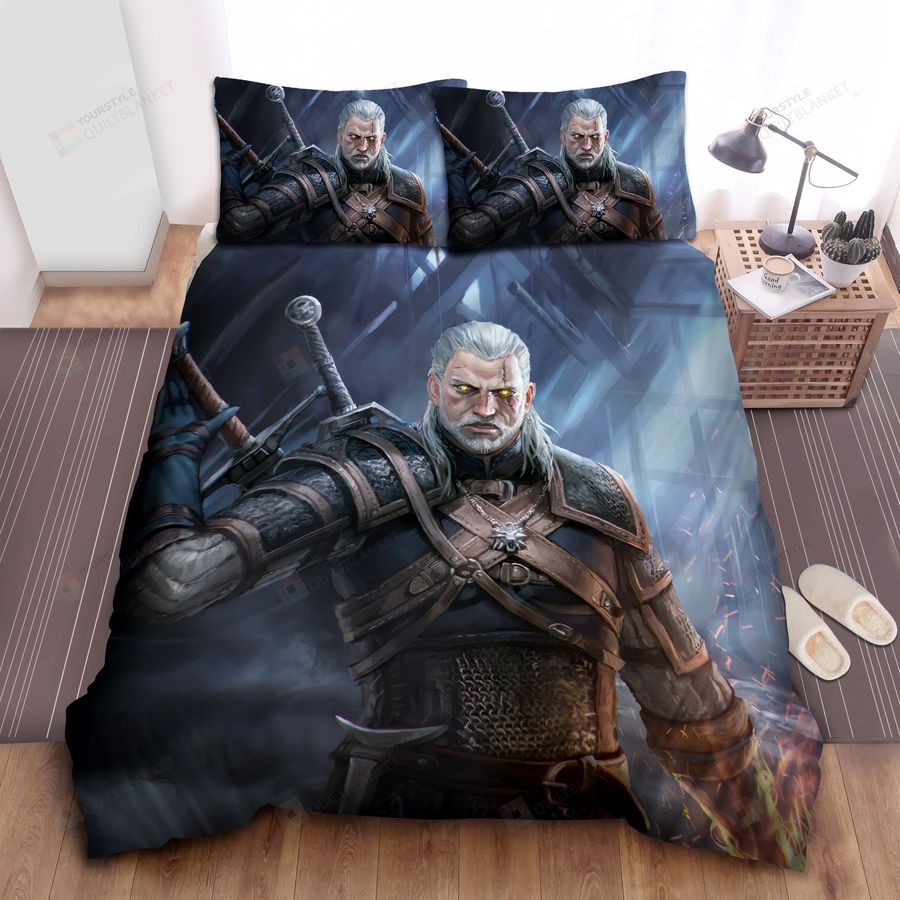 The Witcher 3 Wild Hunt Geralt Of Rivia Digital Portrait Bed Sheets Spread Comforter Duvet Cover Bedding Sets