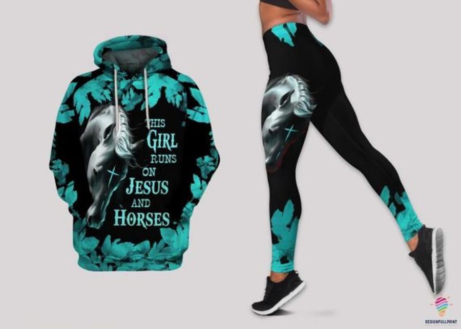 This Girl Runs On Jesus And Horses Hoodie And Legging Set Hg