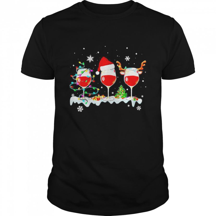 Three Wine Glasses Santa Hat Christmas Wine T Shirt