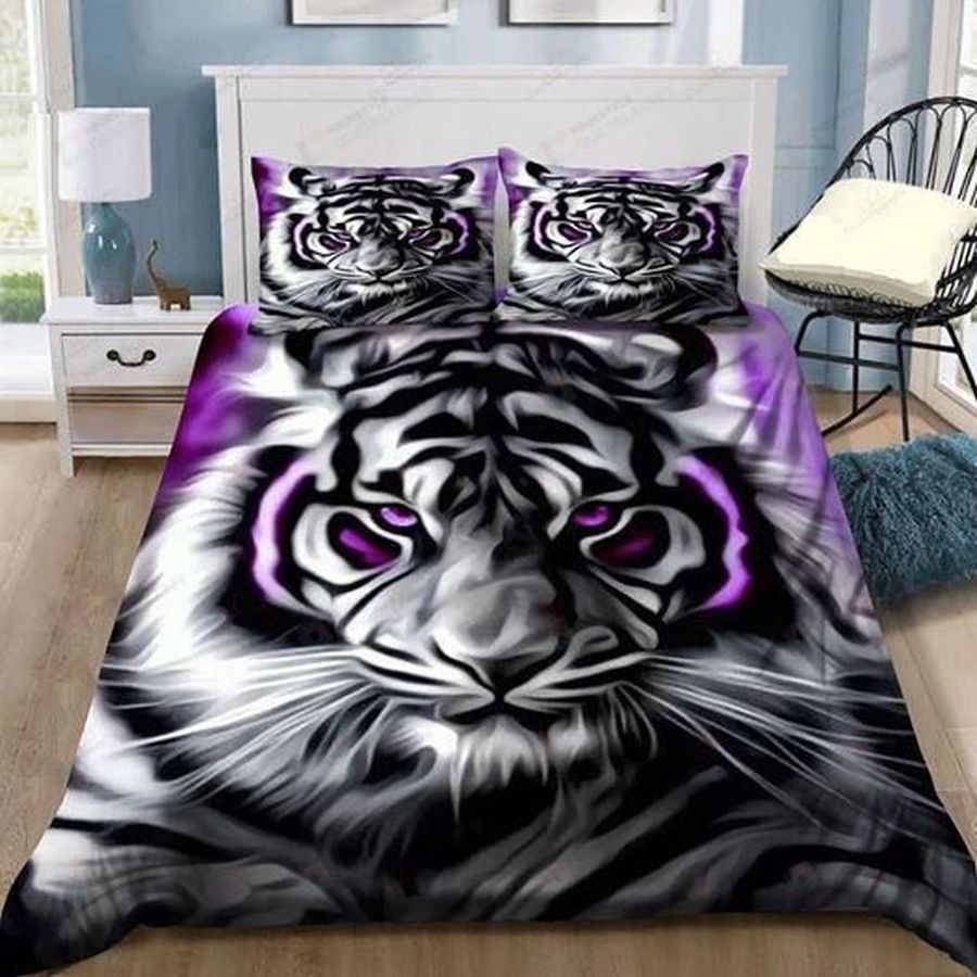 Tiger Light Purple Personalized Custom Name Duvet Cover Bedding Set